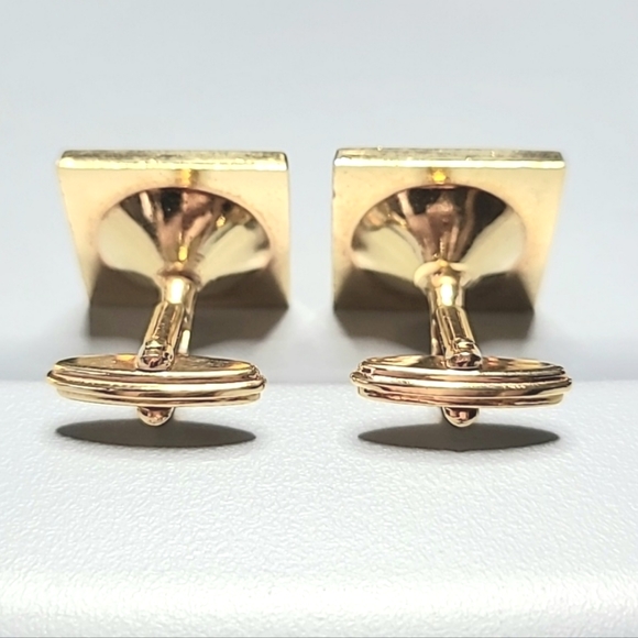 Vintage Rivoli Cufflinks Designer Gold Alloy Blue Purple Square 1960s - Picture 4 of 6